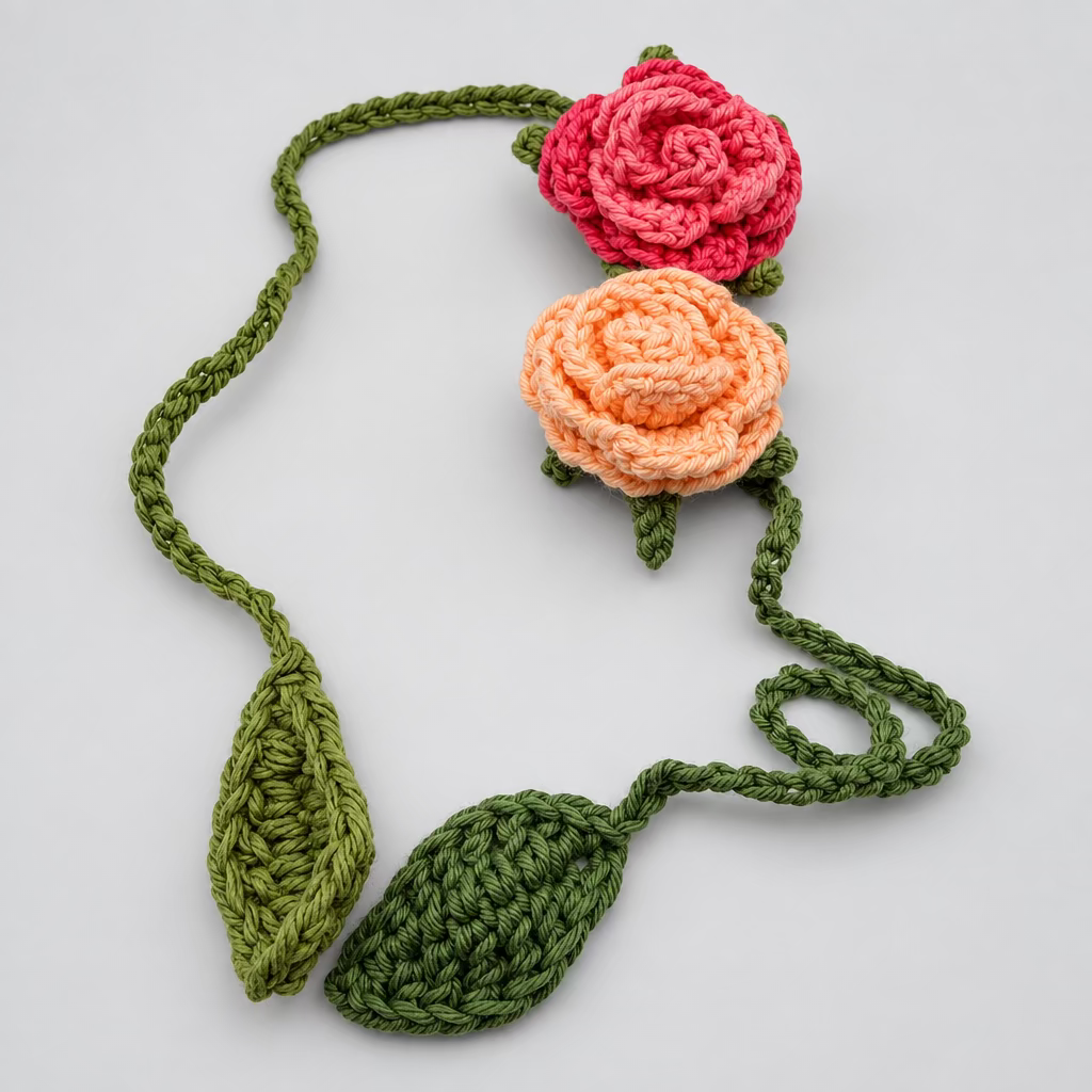 Crochet red and orange rose bookmark
