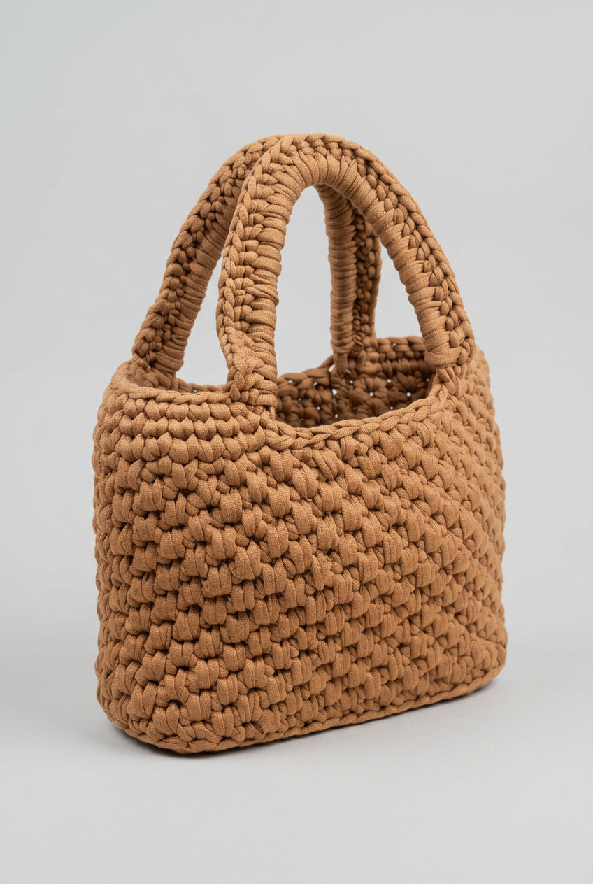 Tan Crochet T Shirt Bag
